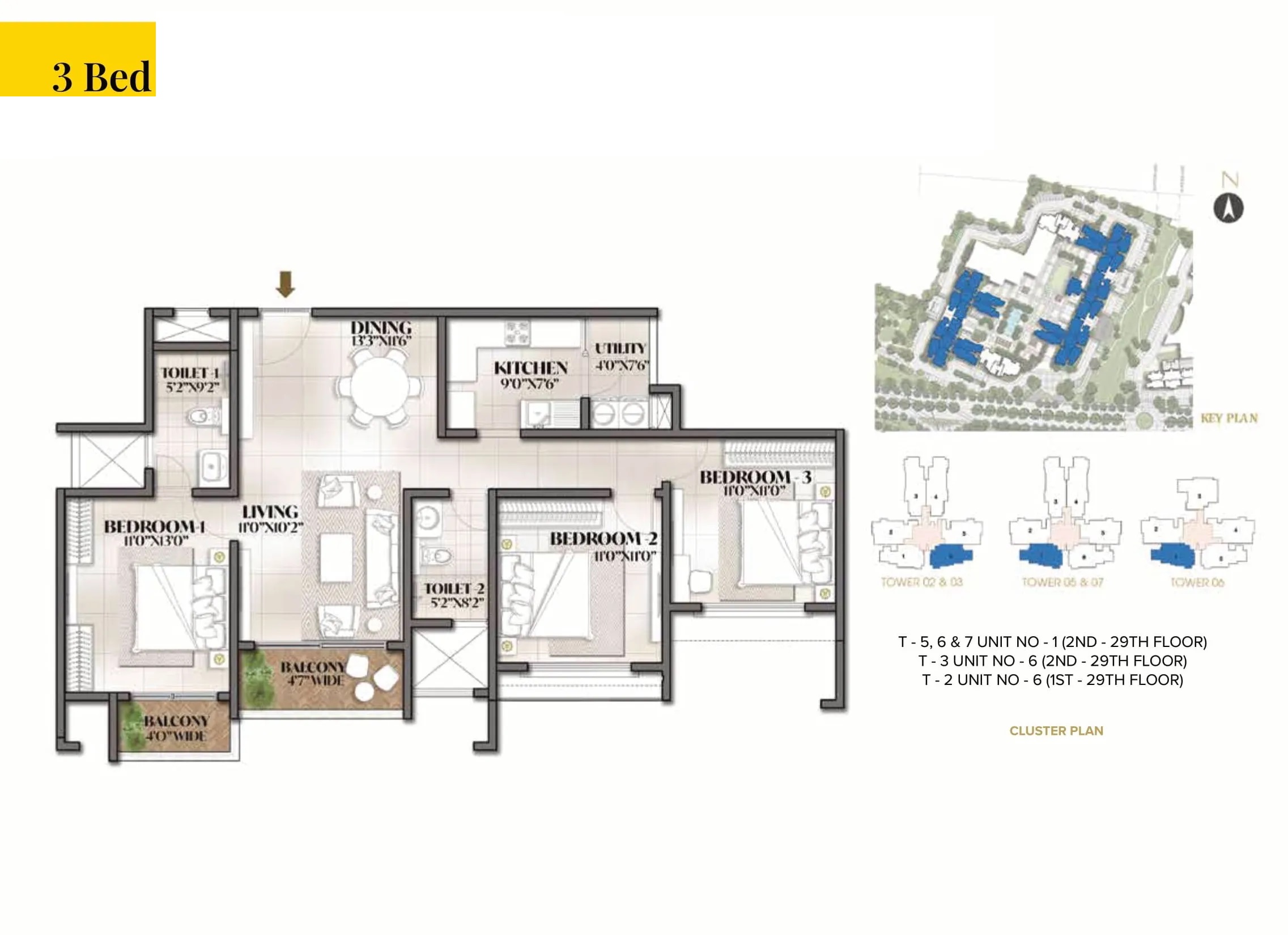 Prestige Meridian Park 3 BHK Floor Plan